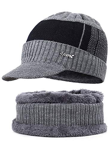 Gorro de punto de invierno con visera y orejeras para hombres y mujeres al aire libre de lana sombrero bufanda conjunto