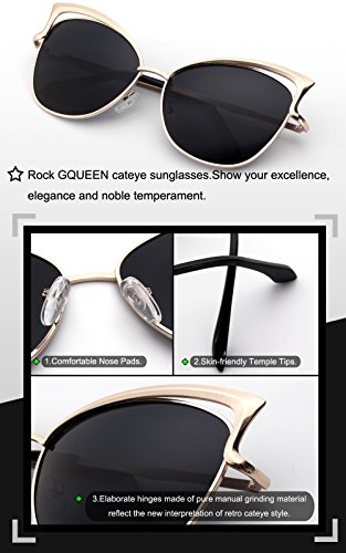 GQUEEN Ojos De Gato Espejo Gafas de Sol MT3 para Mujer B Dorado Dorado Grande