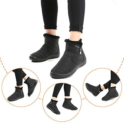gracosy Botas de Mujer 2021 Otoño Invierno Goma Encaje Forro de Piel Punta Redonda Botas de Nieve Zapatos de Trabajo Formal Calzado Antideslizante Ligero Botines Que Caminan Negro 40
