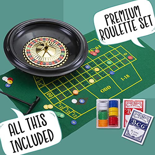 Gran rueda de ruleta de lujo de 40 cm / 16 pulgadas - Juego de ruleta, con tarjetas Black Jacks, pelotas, paño de juego - Set completo - Jaques of London