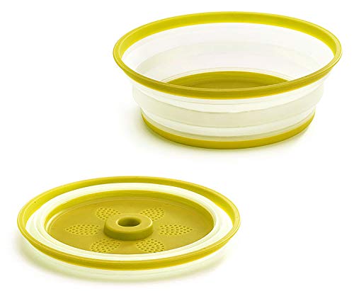 Gresunny tapa microondas plegable plástico cubierta para plato de microondas funda para microondas con salidas de vapor tapa antisalpicaduras cesta de drenaje de frutas y verduras Amarillo