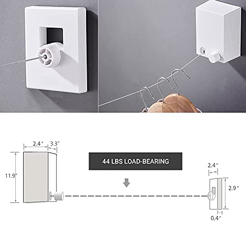 GROSSē Línea de ropa retráctil Caja de ABS+Secador de aluminio con cuerda de acero inoxidable ajustable Línea de lavado de interior resistente, método montado en la pared, 13.8 pies (blanco)