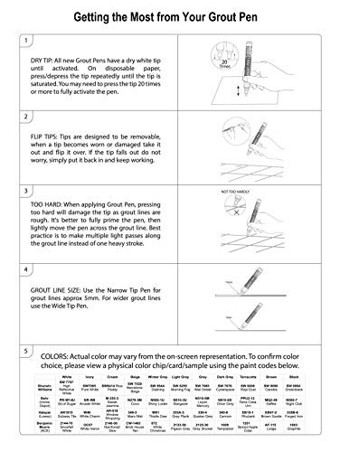 Grout Pen - Rotulador para lechada, revive y restaura la lechada de los azulejos (5 mm), color blanco