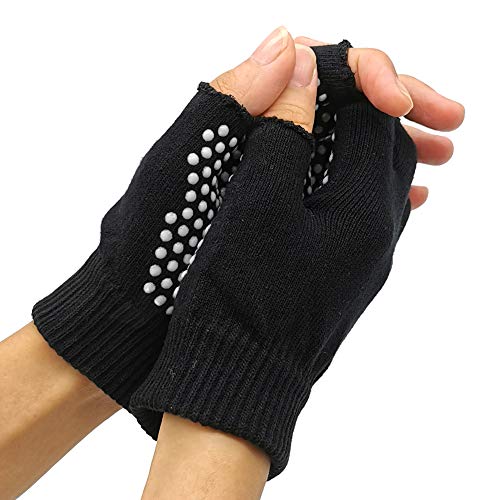 Guantes Antideslizantes para Yoga, Pilates, sin Dedos, con Puntos de Silicona Blancos (1 par de guantes)