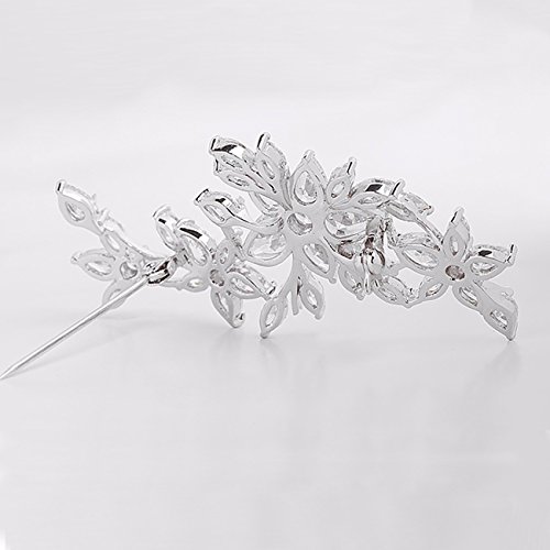 GULICX - Broche con diseño floral para mujer, circonita bañada en oro blanco, diamante de imitación, para bodas