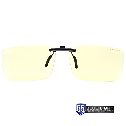 GUNNAR Gafas de videojuegos y ordenador | Clip On Amber Lens - Montura con marco | Se adapta a la mayoría de marcos | Lentes patentadas, 65% de luz azul y 100% de protección UV