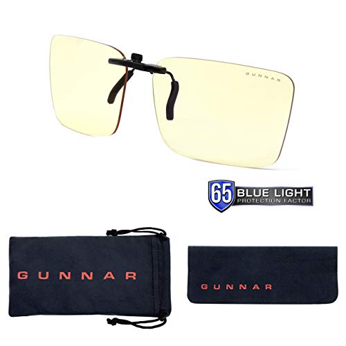 GUNNAR Gafas de videojuegos y ordenador | Clip On Amber Lens - Montura con marco | Se adapta a la mayoría de marcos | Lentes patentadas, 65% de luz azul y 100% de protección UV