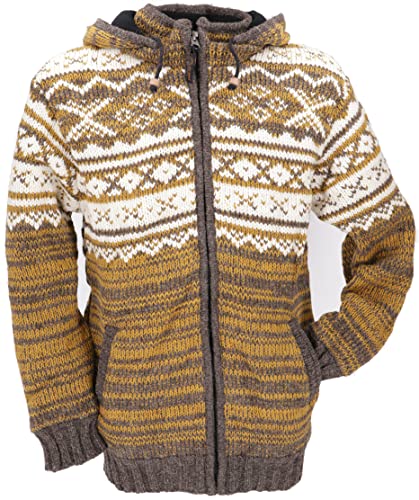 GURU SHOP Chaqueta de punto con patrón noruego, chaqueta de lana, color marrón, modelo 26, lana, talla: XL, chaqueta, cárdigan, ponchos, ropa alternativa