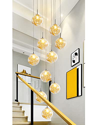 Gweat 10 Cabezas Modernalamparas Colgantes De Escaleras Interior Lampara Techo Bolas Cristal Aplicar Para Escaleras, Pasillo, SalóN, Edificio Duplex, Dormitorio(Oro)