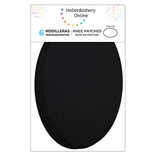 Haberdashery Online 4 rodilleras tejano negro termoadhesivas de plancha. Coderas para proteger tu ropa y reparación de pantalones, chaquetas, jerseys, camisas. 16 x 10 cm. Ref. 43 Tejano negro