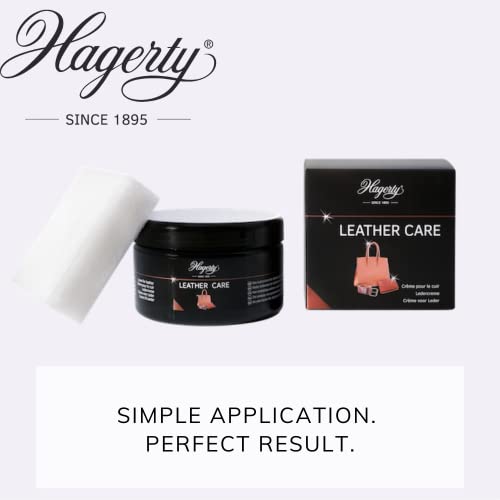 Hagerty Leather Care Crema nutritiva para cuero incolora 250ml I Crema protectora para el cuidado y limpieza de piel I Chaquetas bolsos cinturones monederos asientos de coches I Esponja incluida