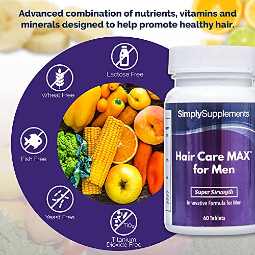 Hair Care MAX para hombres - 60 comprimidos - 16 vitaminas y minerales, incluyendo biotina y zinc - SimplySupplements