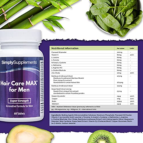 Hair Care MAX para hombres - 60 comprimidos - 16 vitaminas y minerales, incluyendo biotina y zinc - SimplySupplements