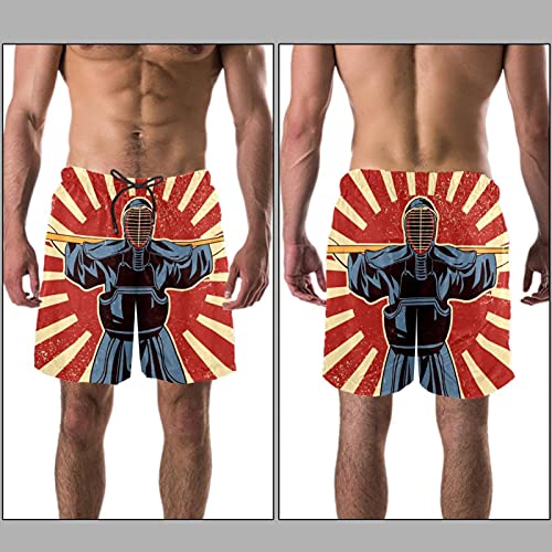 Haminaya Bañador para Hombre Samurai Japonés Kendo Trajes De Baño Secado Rápido Bañadores De Natación Impresión Swim Trunks Short De Playa para Piscina Surf Playa M
