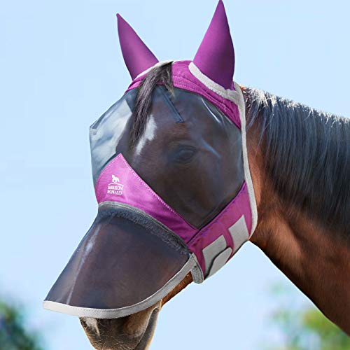 Harrison Howard Mascarilla de nariz larga con orejas de malla de forro polar acolchado con protección UV para caballo (morado regal)
