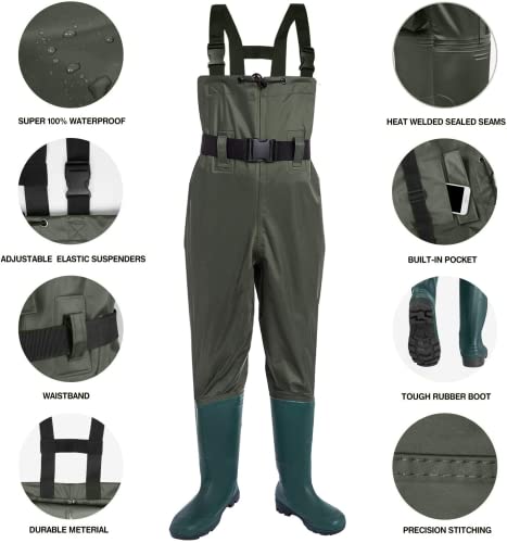 HBselect Vadeadores de Pesca con Botas, Impermeables Caza Waders Pantalones de Nylon/PVC, Ropa Pantalones para Pescador Hombre y Mujer (45)
