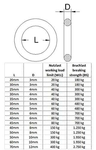 Heavytool Anilla redonda de acero inoxidable, diámetro de 20 mm x 3 mm, AISI 316, V4A, soldada, 10 unidades