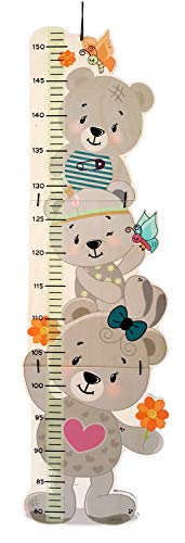 Hess-Spielzeug 14632-Tallímetro de madera para niños, serie Bear nature, hecho a mano, plegable, adecuado para una altura corporal de aproximadamente 80 a 150 cm, multicolor (Hess Holzspielzeug 14632)