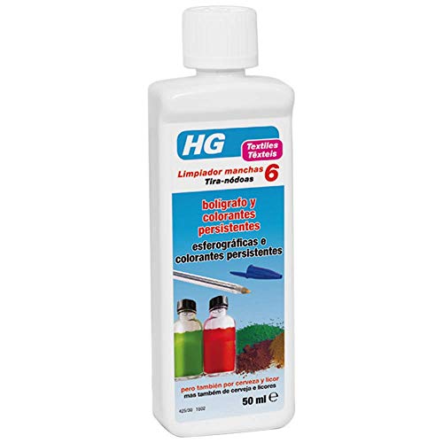 HG Limpiador manchas de nr. 6 50 ml - Eficaz limpiador de tinta de bolígrafo de la ropa - Manchas persistentes de cerveza y licor
