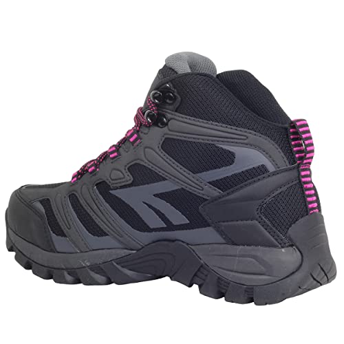 HI-TEC MUFLON MID Women botas senderismo mujer,botas montaña mujer impermeables, para trekking (Black/Fuchsia Purple, numeric_39)