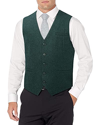 HISDERN Chaleco Formal Tweed Hombre Boda Lana Chalecos de Traje para Hombres Verde M