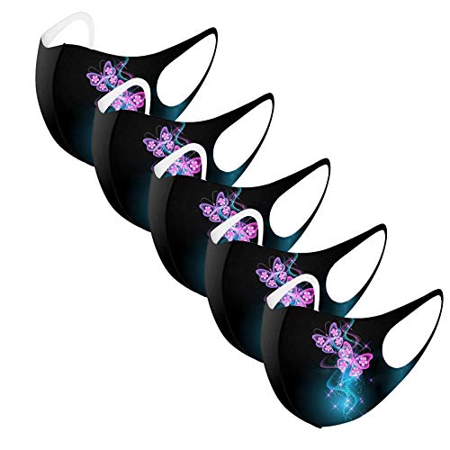 HJFR - Lote de 5 almohadillas de seda helada para adulto, diseño de mariposa, color negro