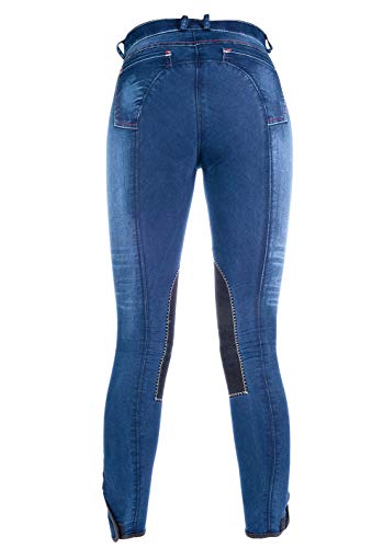HKM Denim Alos Pantalones de Montar Vaqueros de Mujer para Verano con Parches en Las Rodillas, Primavera/Verano, Mujer, Color Jeansblau/Dunkelblau, tamaño 40