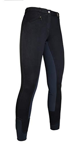 HKM – pantalón de hípica Wülfer-X modelo 2017, con bajo elástico y refuerzo en la parte interna de las piernas, para niño y mujer, disponible en 5 bonitos colores, mujer, color schwarz mit grauem Besatz, tamaño 38 [DE 36]