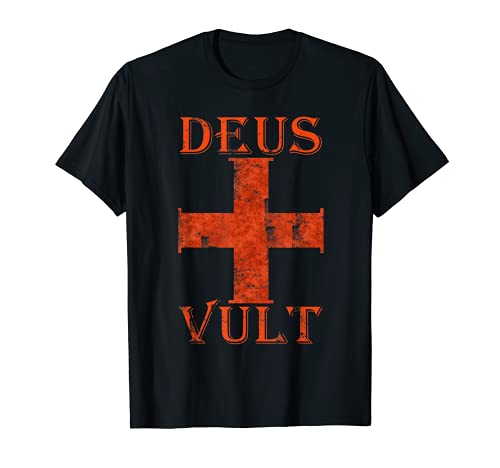 Hombre Cruz de Deus Vult Cruz Medieval Caballería Templaria Camiseta