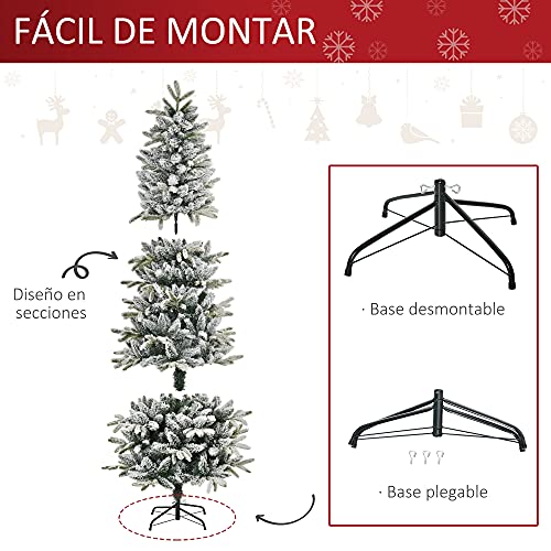 HOMCOM Árbol de Navidad 210 cm Nevado Artificial con 784 Puntas de Rama Ignífugas y Soporte de Acero Decoración Navideña para Interiores Ø70x210 cm Verde y Blanco