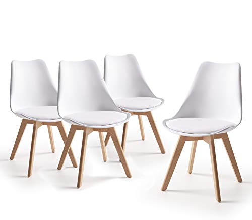 Home Heavenly® - Pack de 4 sillas Comedor salón TULIPA. Silla de diseño nórdico con Asiento ergonómico Acolchado. Patas de Madera.