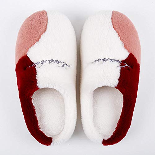 Homeen Zapatillas de algodón de Invierno para Hombre,Deslizadores de Zapatillas de Dormitorio para Mujer para Mujer,Zapatos de casa,Zapatillas borrosas de Pareja-Rojo_35-36