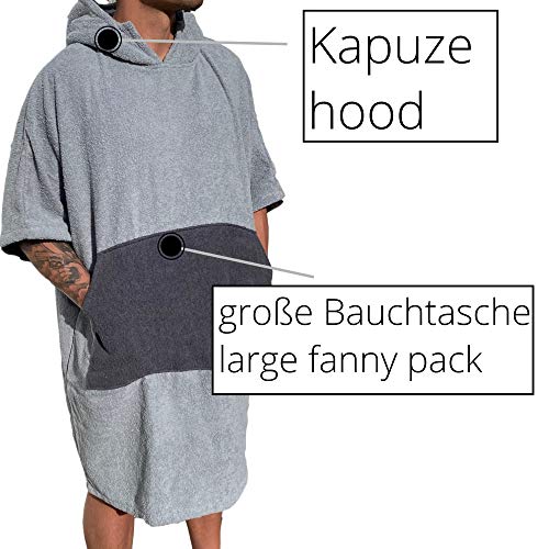 Homelevel Poncho de Surf para Hombre y Mujer, 100% algodón, de Playa, de baño, Toalla de Mano, Capa, Toalla de baño con Capucha, colorgris Claro/Gris Oscuro, tamaño Large/Extra-Large