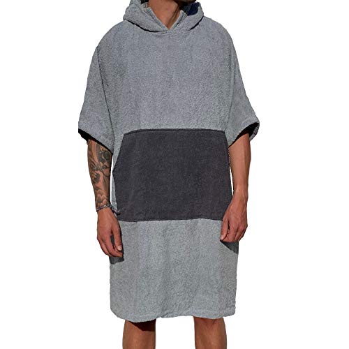 Homelevel Poncho de Surf para Hombre y Mujer, 100% algodón, de Playa, de baño, Toalla de Mano, Capa, Toalla de baño con Capucha, colorgris Claro/Gris Oscuro, tamaño Large/Extra-Large