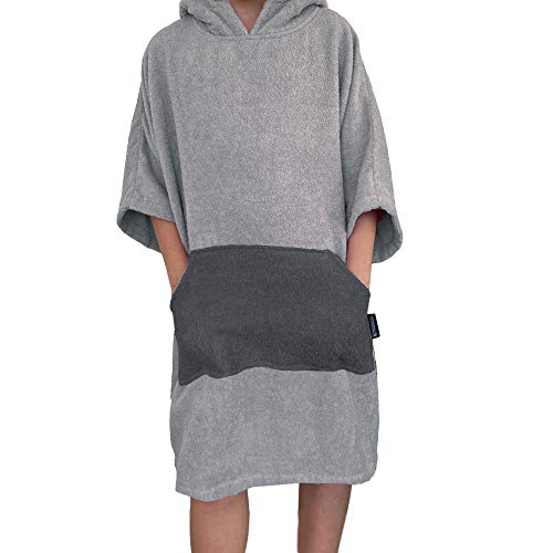 Homelevel Poncho de Surf para Hombre y Mujer, 100% algodón, de Playa, de baño, Toalla de Mano, Capa, Toalla de baño con Capucha, colorgris Claro/Gris Oscuro, tamaño Large/Extra-Large