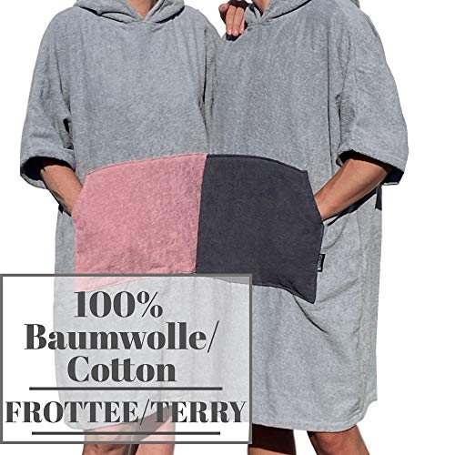 Homelevel Poncho de Surf para Hombre y Mujer, 100% algodón, de Playa, de baño, Toalla de Mano, Capa, Toalla de baño con Capucha, colorgris Claro/Gris Oscuro, tamaño Large/Extra-Large