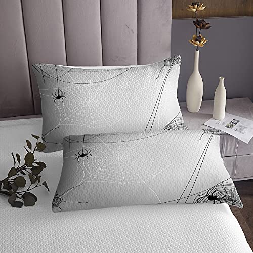 Homemissing Colcha de tela de araña acolchada con diseño de arañas colgando de Webs Coverlet negro blanco funda de cama de 3 piezas tamaño doble