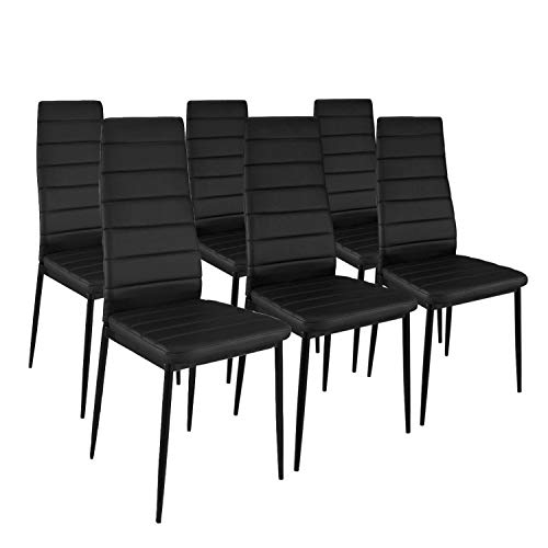 HomeSouth - Pack Seis sillas tapizadas símil Piel, Silla Color Negro Patas metalicas Negras, Medidas: 44 cm (Ancho) x 96 cm (Alto) x 42 cm (Fondo)