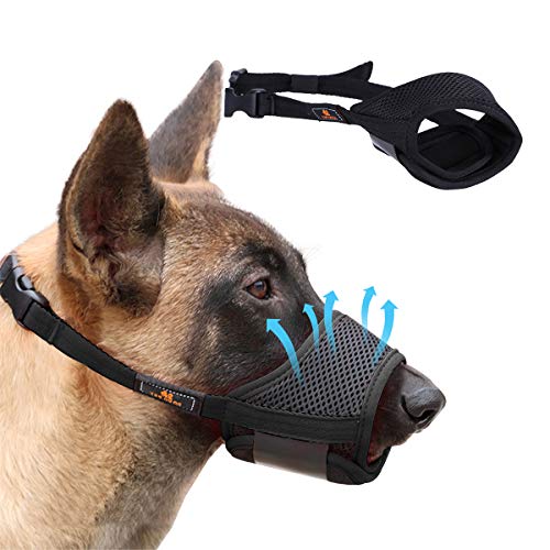 Homkeen Bozal para perro, bozal suave para perro que evita morder ladridos y masticar con malla transpirable de lazo ajustable (XL, negro)