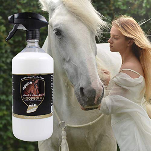 HOOFGOLD Spray para colas y crinas, para caballos, elixir para el cuidado del pelo para brillo y peinar, botella pulverizadora de 1000 ml