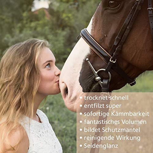 HOOFGOLD Spray para colas y crinas, para caballos, elixir para el cuidado del pelo para brillo y peinar, botella pulverizadora de 1000 ml