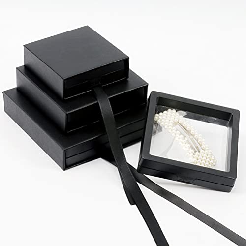 Hopowa Marco flotante negro transparente 3D, caja de joyas antioxidante, lámina de polietileno (7 x 7 x 2 cm)