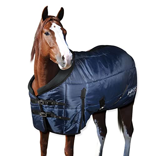Horses, Manta de Invierno para Caballo Thermo 350g, Acolchada, Suave y Cómoda, con Cuello Redondo y Cobertor de Cola Anti-Rizado, Azul, 135 cm