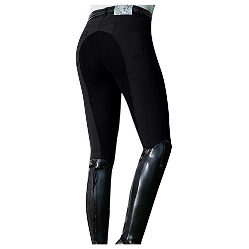 Hunpta Leggings para mujer, de corte ajustado, de cintura alta, elásticos, básicos, de un solo color, para equitación, equitación A-negro. S