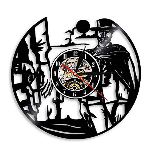 hxjie Western Shadow Puppet Art Deco Cowboy Disco de Vinilo Reloj de Pared Retro Western Gift Creative Cowboy Clock Decoración Reloj 12 Pulgadas