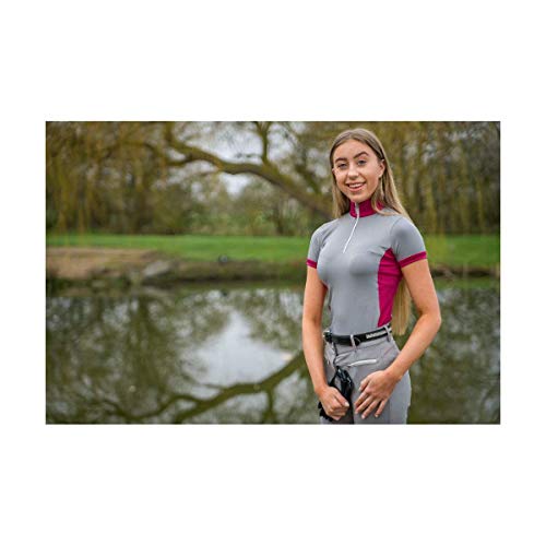 HyFASHION - Camisa Deportiva de equitación Mizs Arabella para niños niñas (15-16 Años) (Rosa/Gris Dorado)