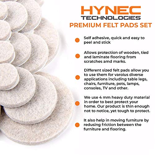 Hynec Premium Fieltro Adhesivo para Patas de Muebles – Set de 8 Tamaños Distintos – Fieltro Adhesivo Muebles , Fieltro Protector Suelo para Patas de Muebles y Accesorios del Hogar