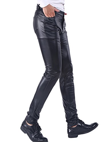 Idopy Men`s Business Slim Fit Faux Leather Pants Jeans Trousers Casual Pants 30