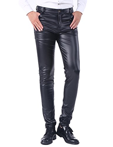 Idopy Men`s Business Slim Fit Faux Leather Pants Jeans Trousers Casual Pants 30
