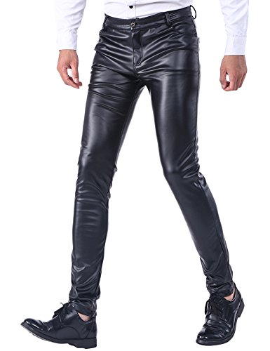 Idopy Men`s Business Slim Fit Faux Leather Pants Jeans Trousers Casual Pants 36